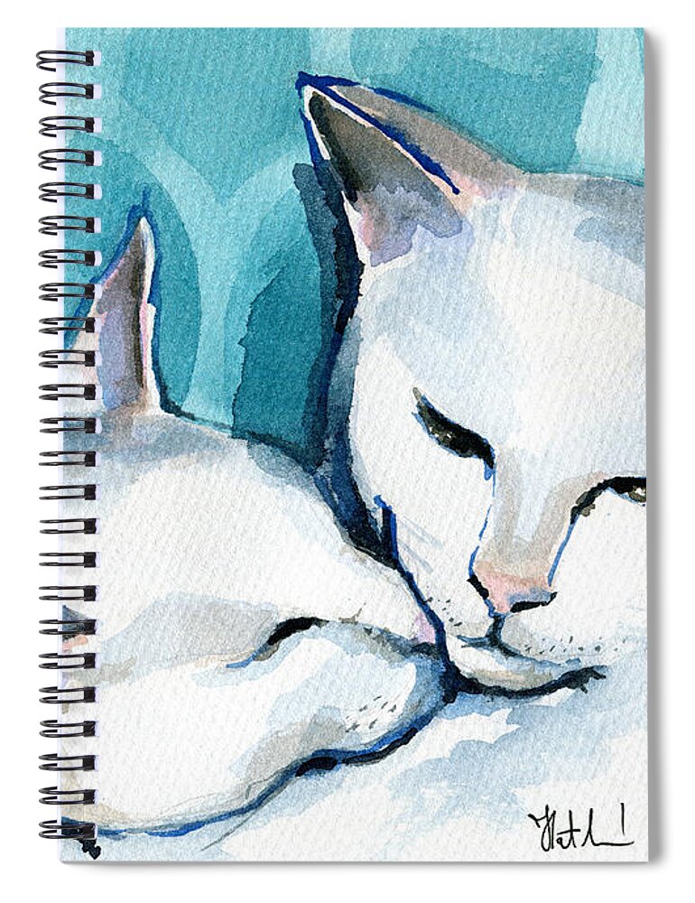 Cat Spiral Notebook featuring the painting White Cat Affection by Dora Hathazi Mendes