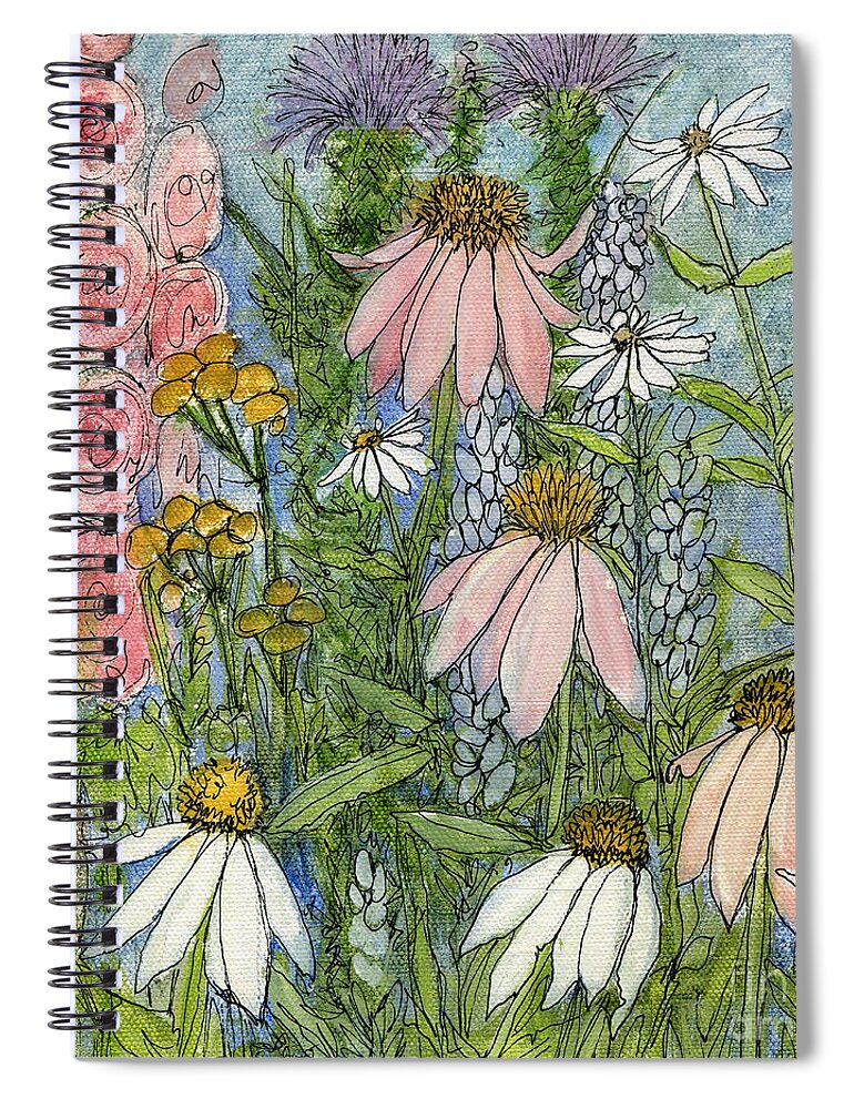 Nature Spiral Notebook featuring the painting White Coneflowers in Garden by Laurie Rohner