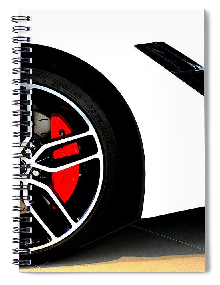 Chevy Spiral Notebook featuring the photograph White Corvette Stingray 2015 Chevy by Katy Hawk