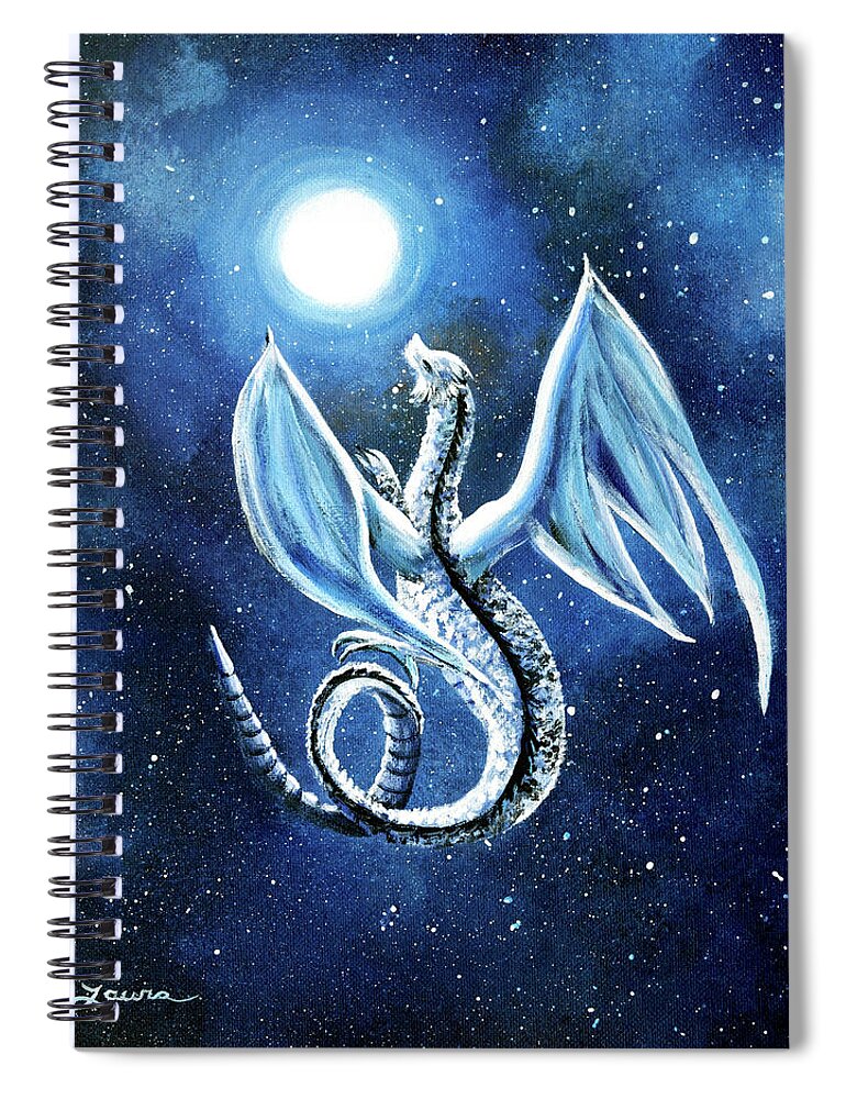 Zenbreeze Spiral Notebook featuring the painting White Dragon in Midnight Blue by Laura Iverson