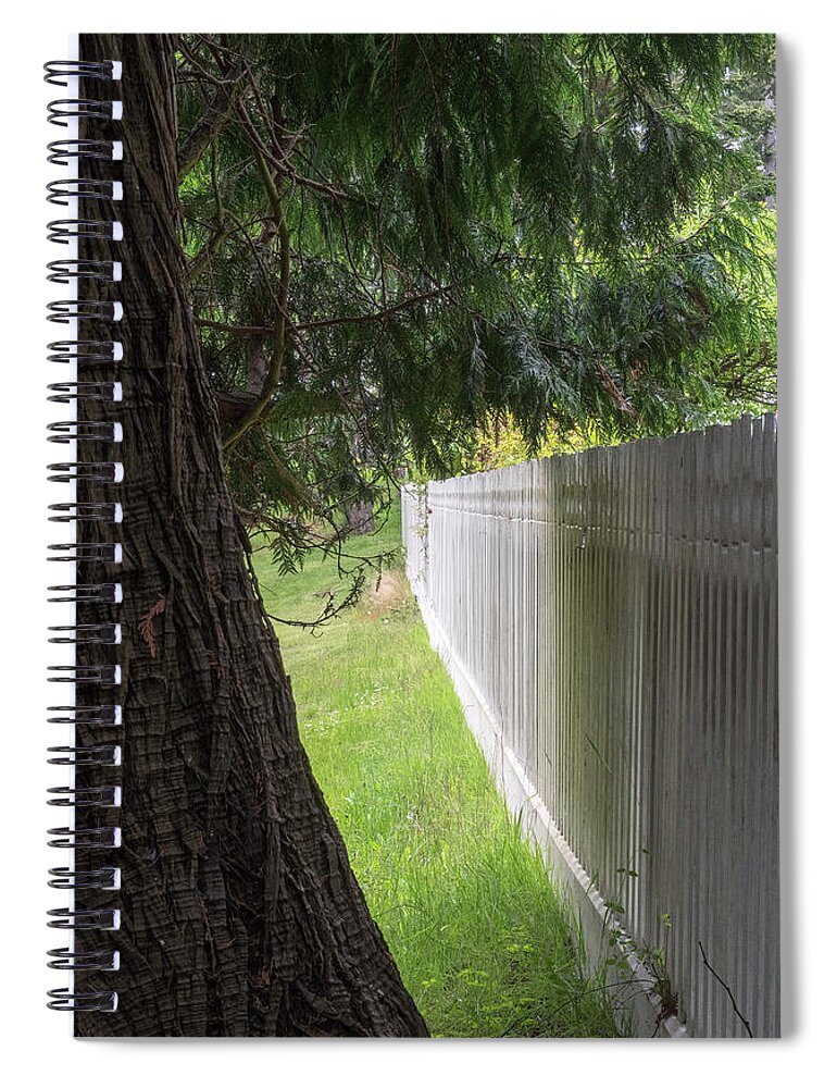 Oregon Coast Spiral Notebook featuring the photograph White Fence And Tree by Tom Singleton