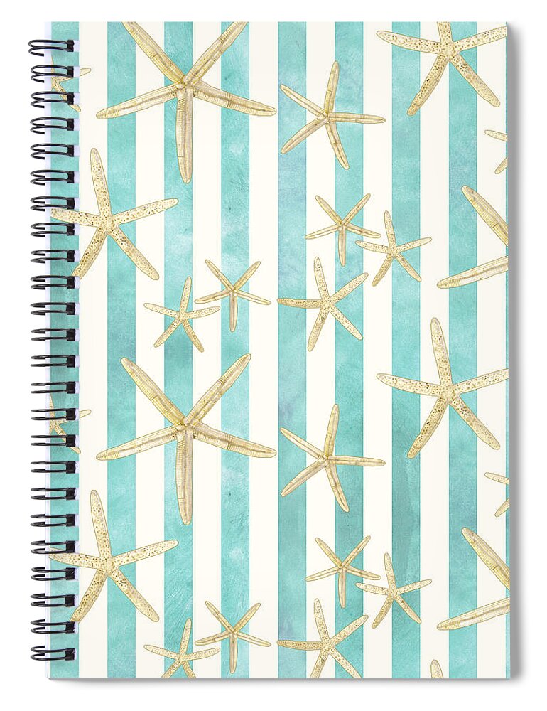 Watercolor Spiral Notebook featuring the painting White Finger Starfish Watercolor Stripe Pattern by Audrey Jeanne Roberts