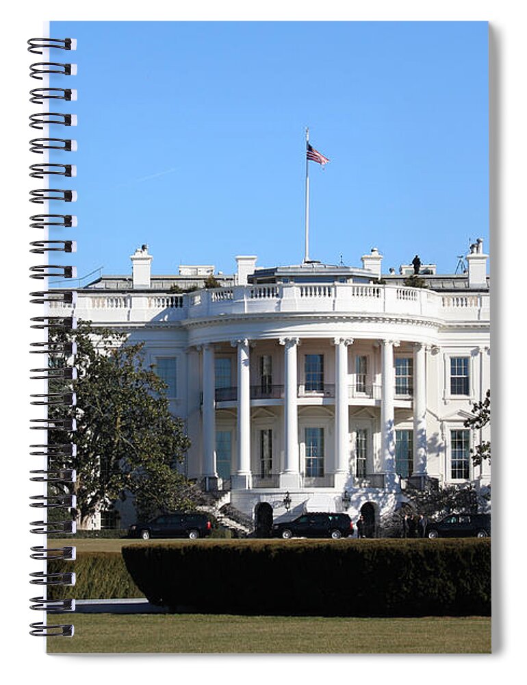 White Spiral Notebook featuring the photograph White House Rose Garden - Waiting for the President by Ronald Reid