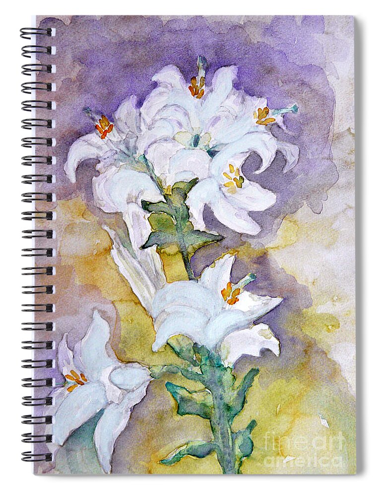 White Lilies Spiral Notebook featuring the painting White Lilies by Jasna Dragun