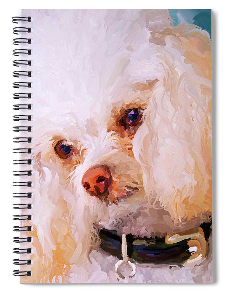 White Spiral Notebook featuring the painting White Poodle - Square by Jai Johnson
