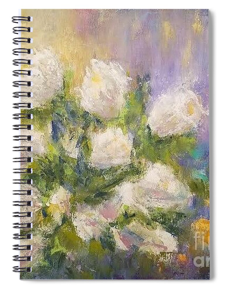 Flowers Images In Vasa Spiral Notebook featuring the painting White tulips by Olga Malamud-Pavlovich