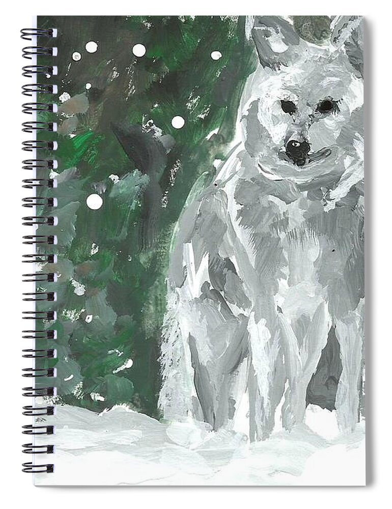 White Wolf Impressionism Art Painting Animal Forest Snow Woods Wildflife Spiral Notebook featuring the painting White Wolf Impressionism by Monica Resinger