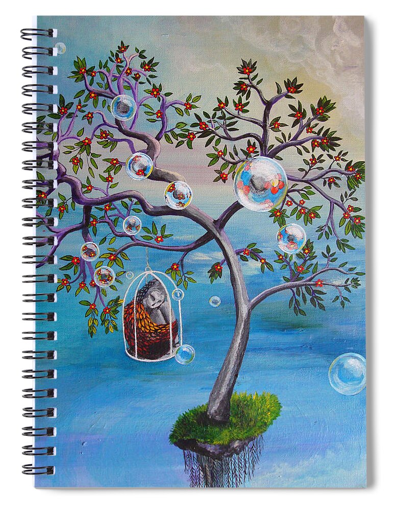 Surreal Spiral Notebook featuring the painting Why The Caged Bird Sings by Mindy Huntress
