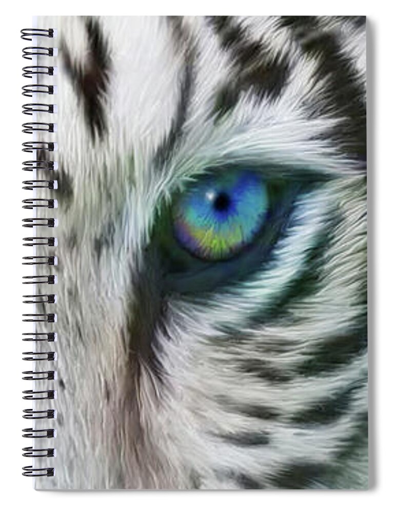 Tiger Spiral Notebook featuring the mixed media Wild Eyes - White Tiger by Carol Cavalaris