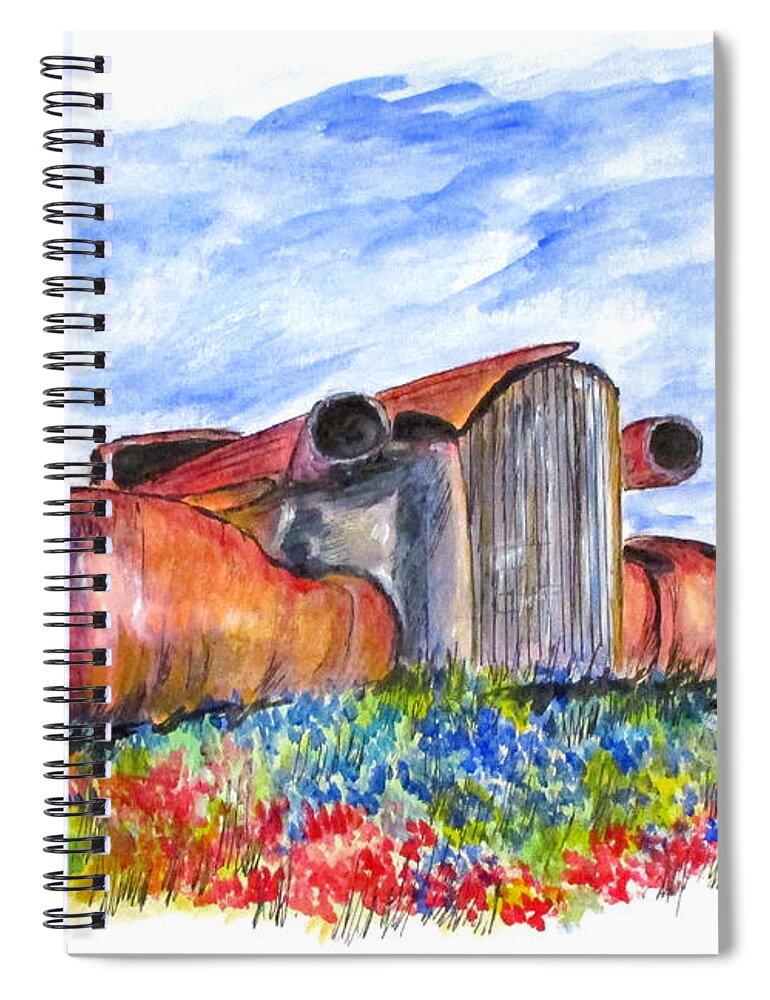Painting Spiral Notebook featuring the painting Wild Flower Junk Car by Clyde J Kell
