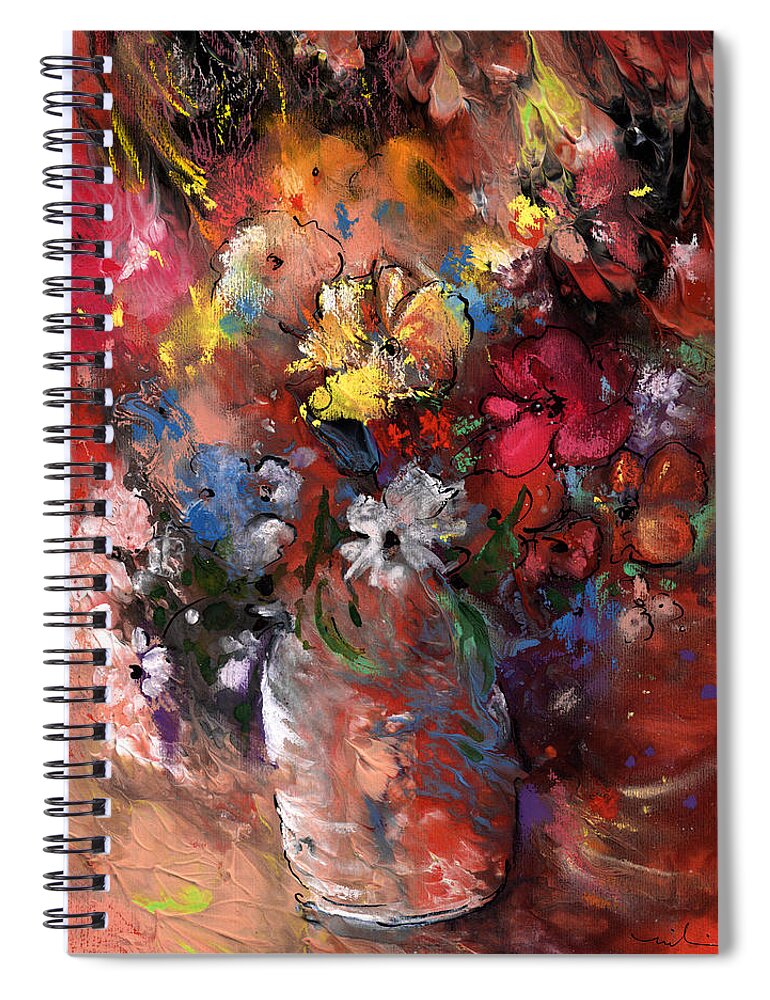 Flowers Spiral Notebook featuring the painting Wild Flowers Bouquet in A Terracota Vase by Miki De Goodaboom