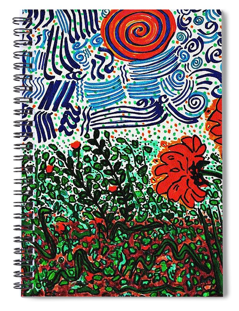 Flower Spiral Notebook featuring the drawing Wild Flowers Under Wild Sky With Floral Texture  by Sarah Loft