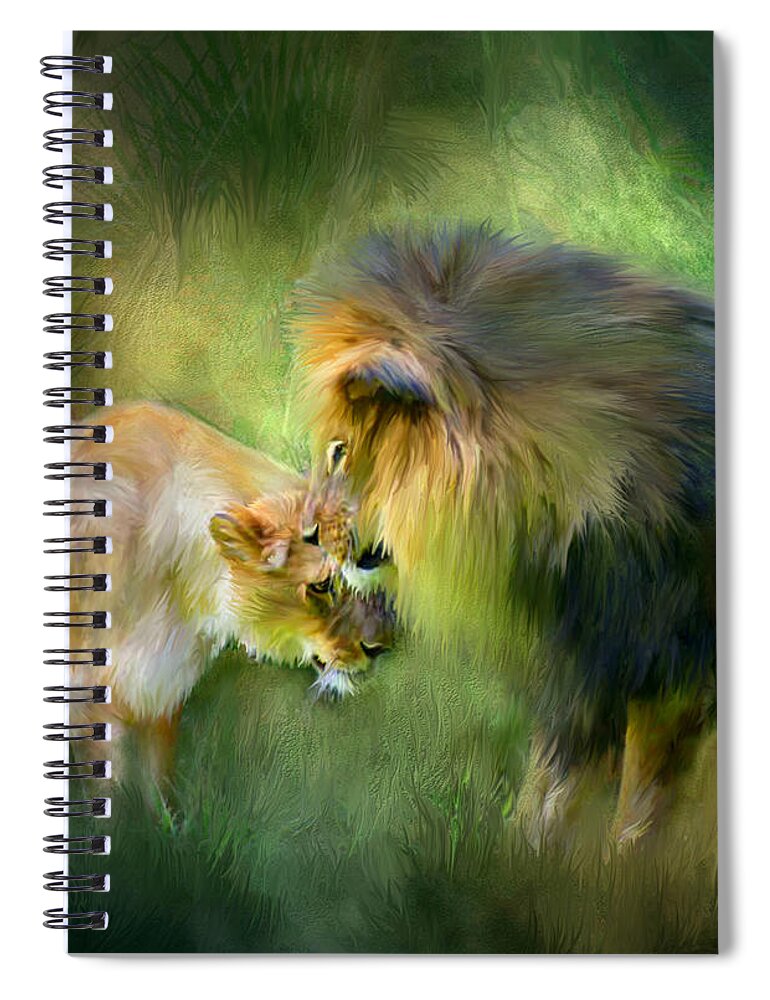 Lion Spiral Notebook featuring the mixed media Wild Instinct by Carol Cavalaris