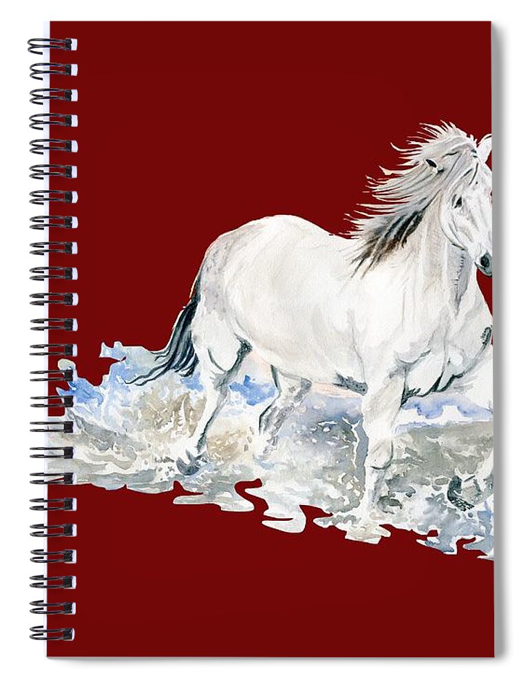 Wild White Horse Spiral Notebook featuring the painting Wild White Horse #1 by Melly Terpening