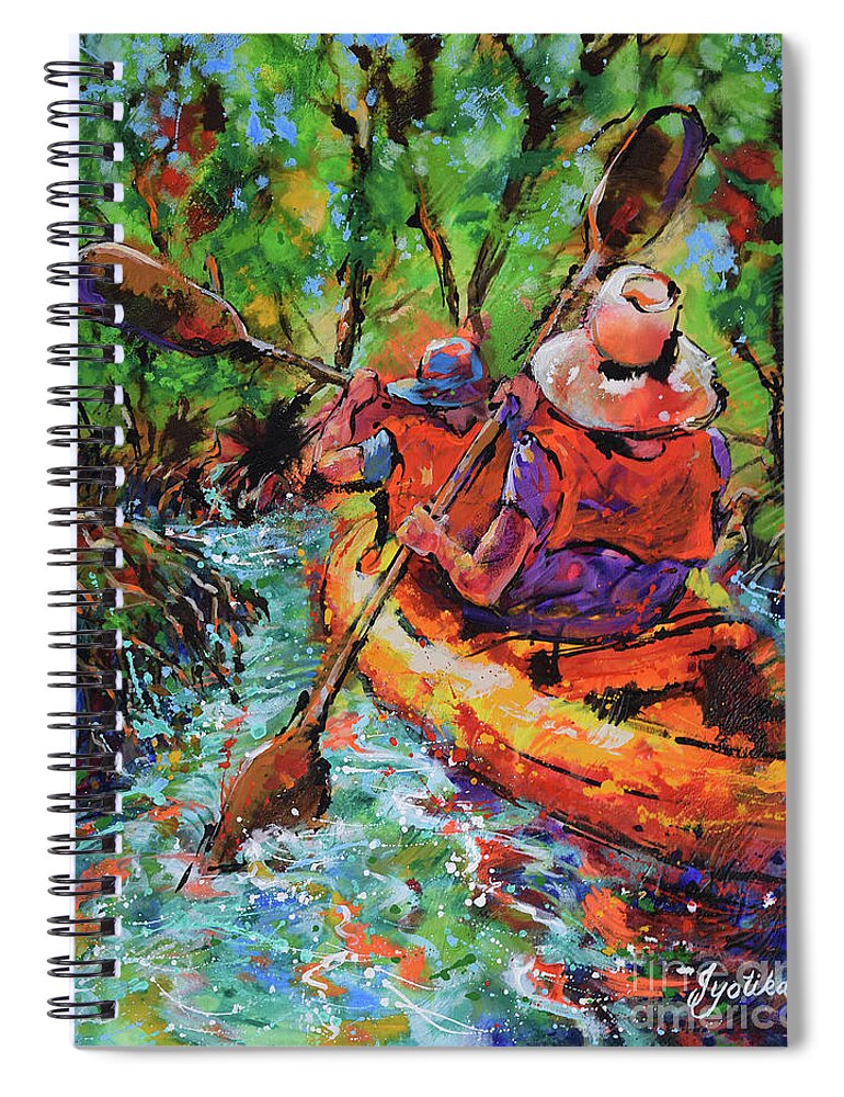 Kayak Spiral Notebook featuring the painting Wilderness Kayaking by Jyotika Shroff