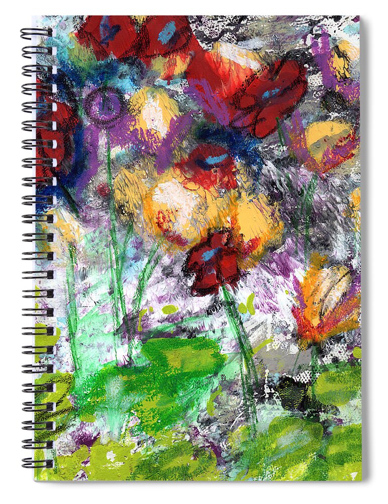 Abstract Spiral Notebook featuring the painting Wildest Flowers- Art by Linda Woods by Linda Woods