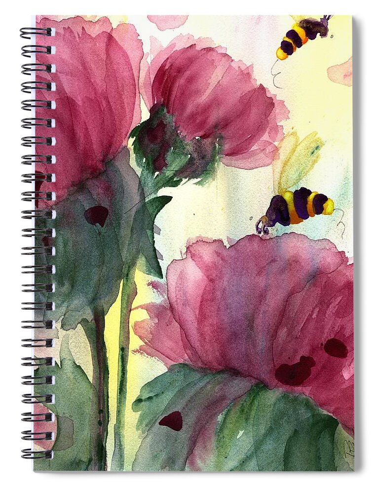 Wildflowers Spiral Notebook featuring the painting Wildflowers and Bees by Dawn Derman