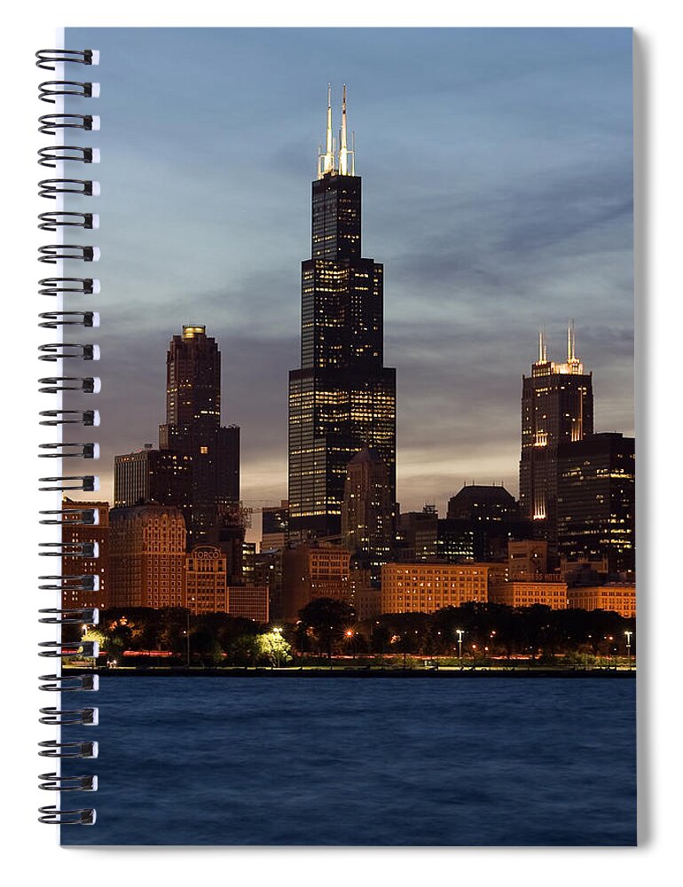 3scape Photos Spiral Notebook featuring the photograph Willis Tower at Dusk aka Sears Tower by Adam Romanowicz