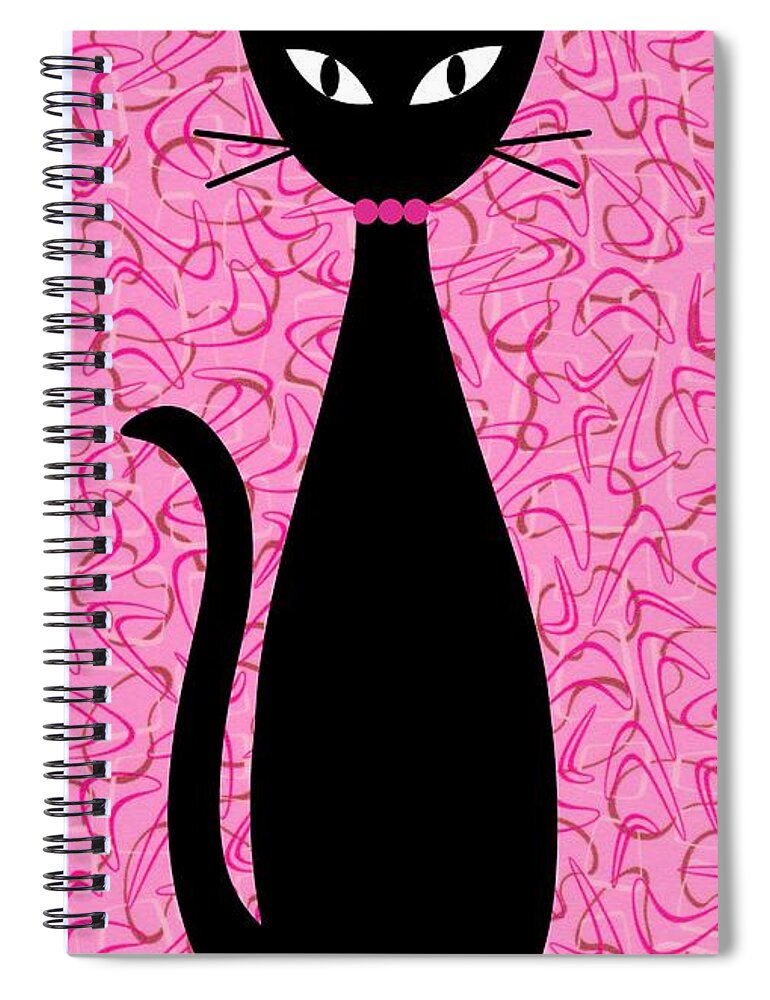Mid Century Modern Spiral Notebook featuring the digital art Boomerang Cat in Pink by Donna Mibus
