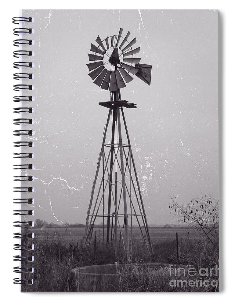 Windmill Spiral Notebook featuring the photograph Wind pump and Stock pond by Ella Kaye Dickey