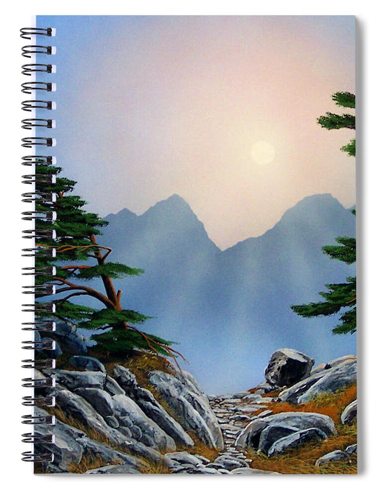 Windblown Pines Spiral Notebook featuring the painting Windblown Pines by Frank Wilson
