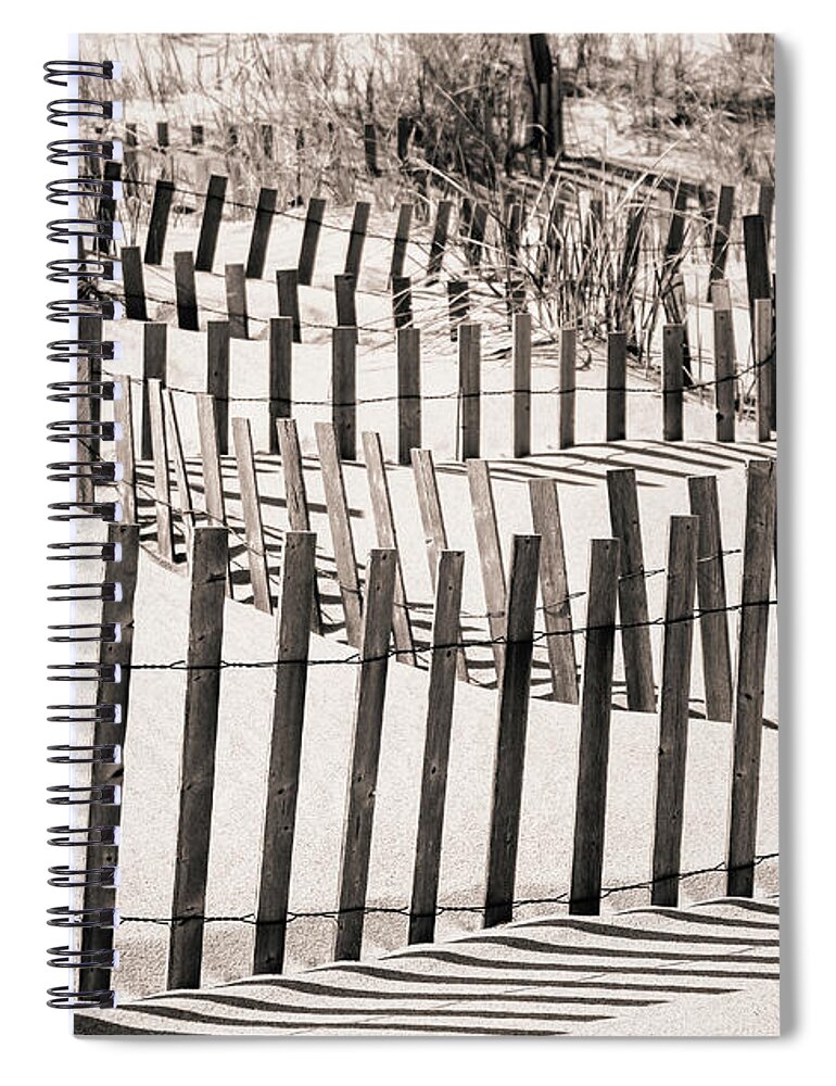 Beach Fence Spiral Notebook featuring the photograph Winding Beach Fences in Sepia by Colleen Kammerer