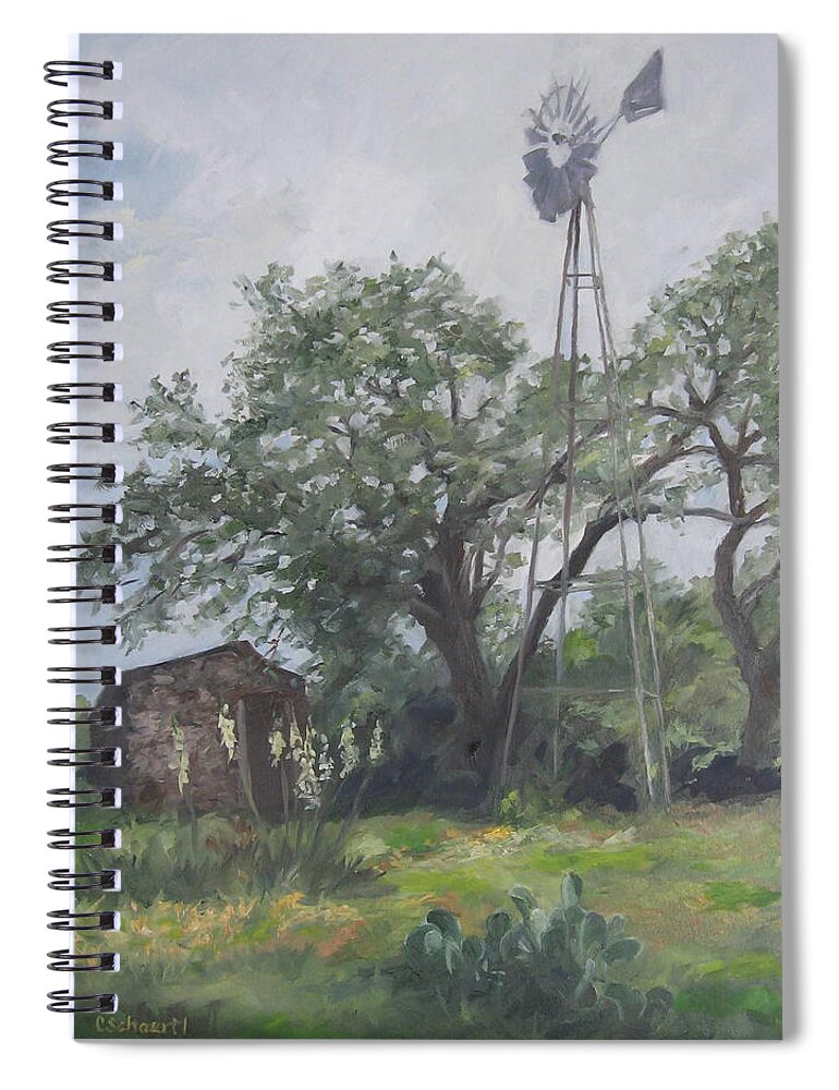 Texas Spiral Notebook featuring the painting Windmill at Genhaven by Connie Schaertl