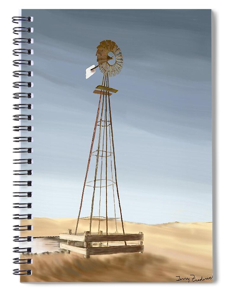  Windmill Spiral Notebook featuring the painting Windmill by Terry Frederick