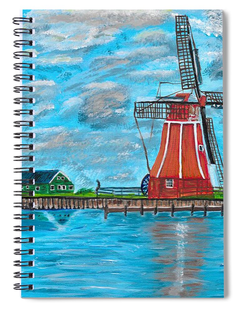 Windmills Spiral Notebook featuring the painting Windmills by David Bigelow