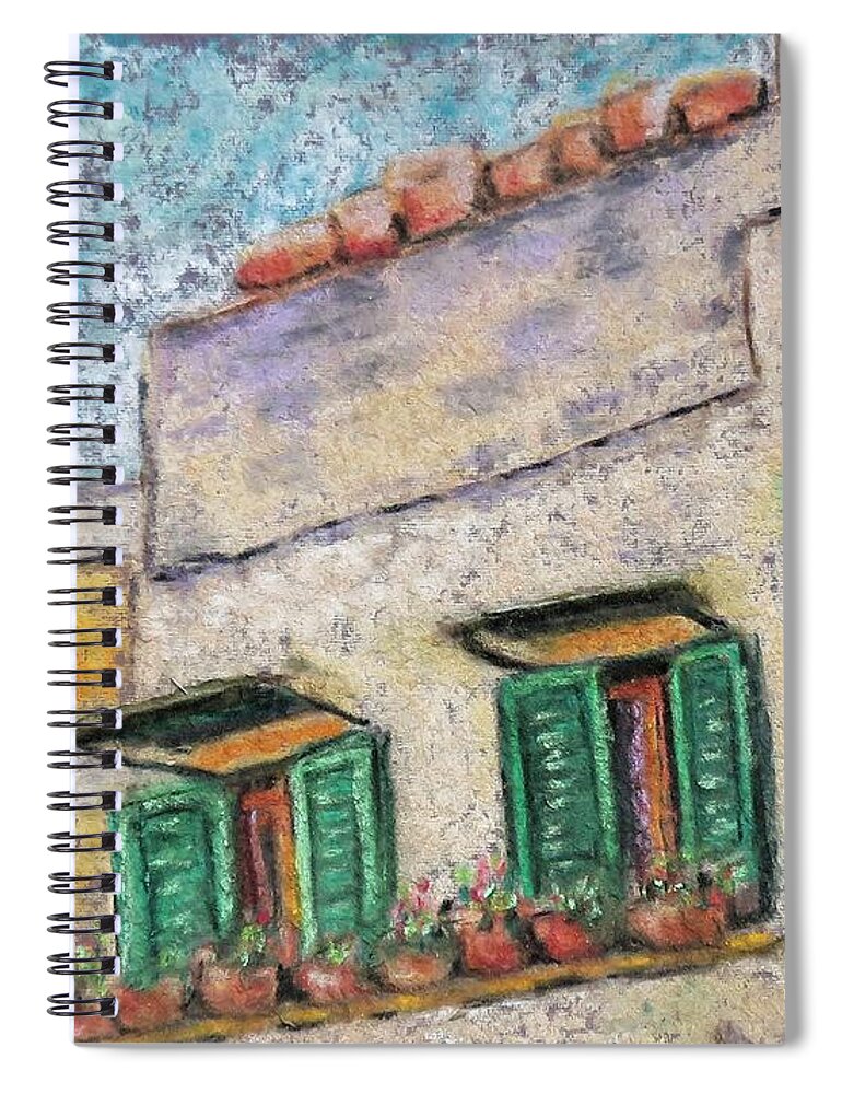 House Spiral Notebook featuring the painting Windows on a Sasso by Laurie Morgan