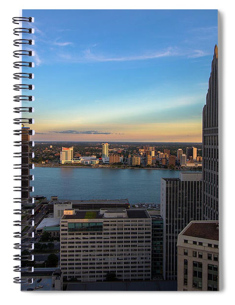 Detroit Spiral Notebook featuring the photograph Windsor skyline between Detroit's skyscrapers by Jay Smith