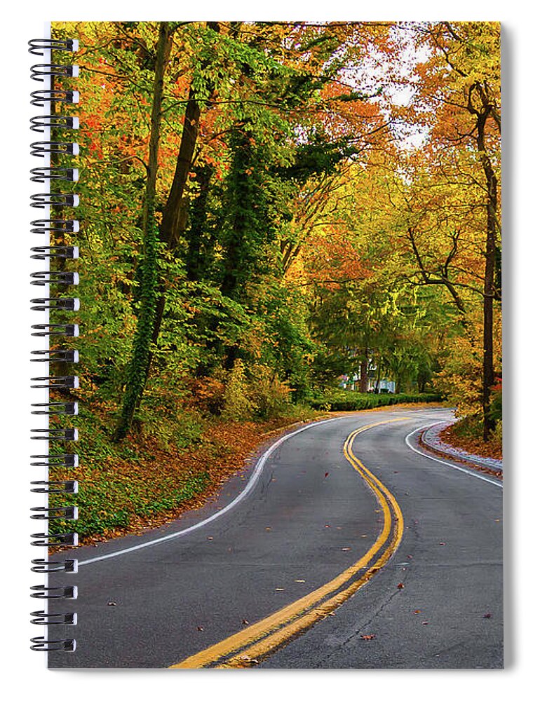 New York Spiral Notebook featuring the photograph Windy Fall Road in New York by Alissa Beth Photography