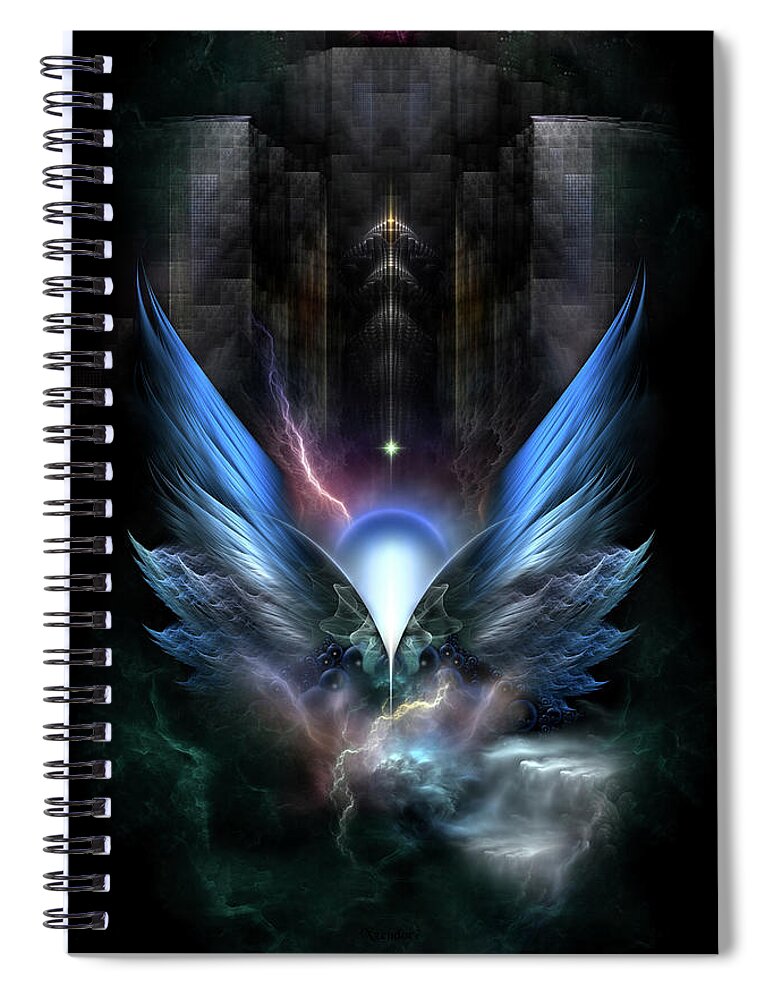 Wings Spiral Notebook featuring the digital art Wings Of Light Fractal Composition by Xzendor7