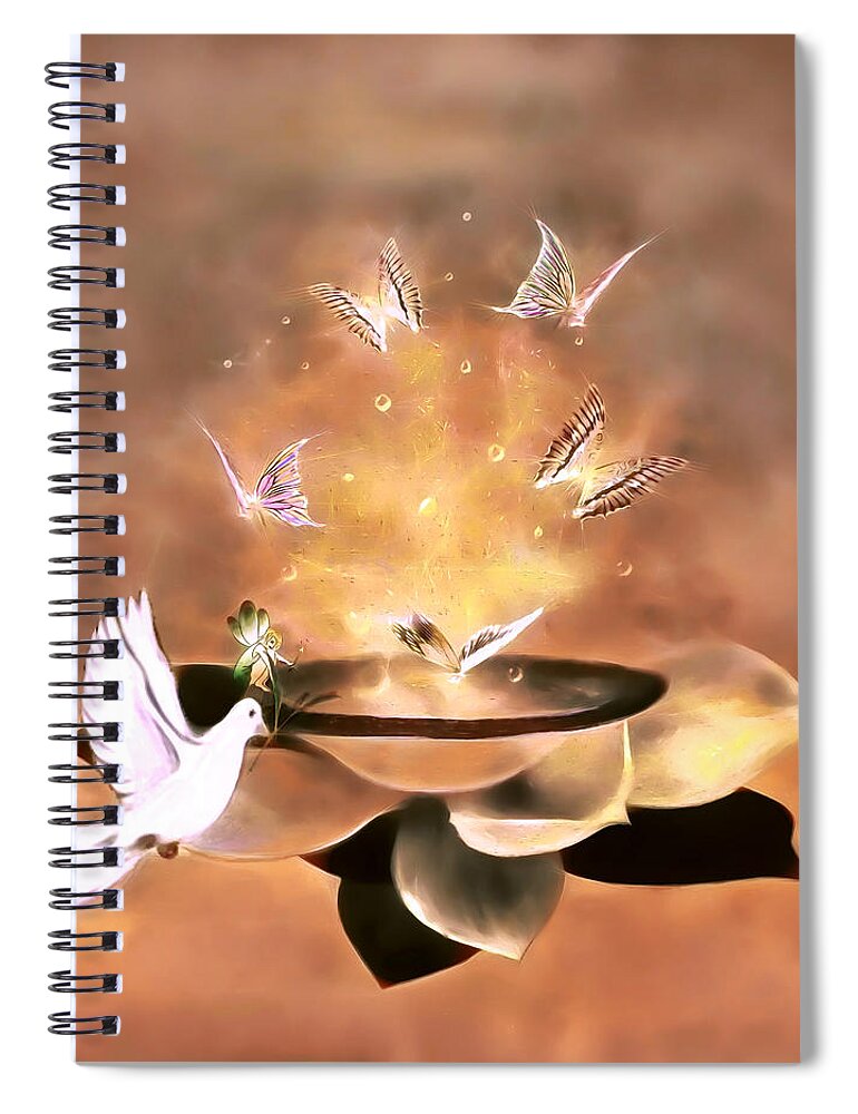 Dove Spiral Notebook featuring the digital art Wings of Magic by Pennie McCracken