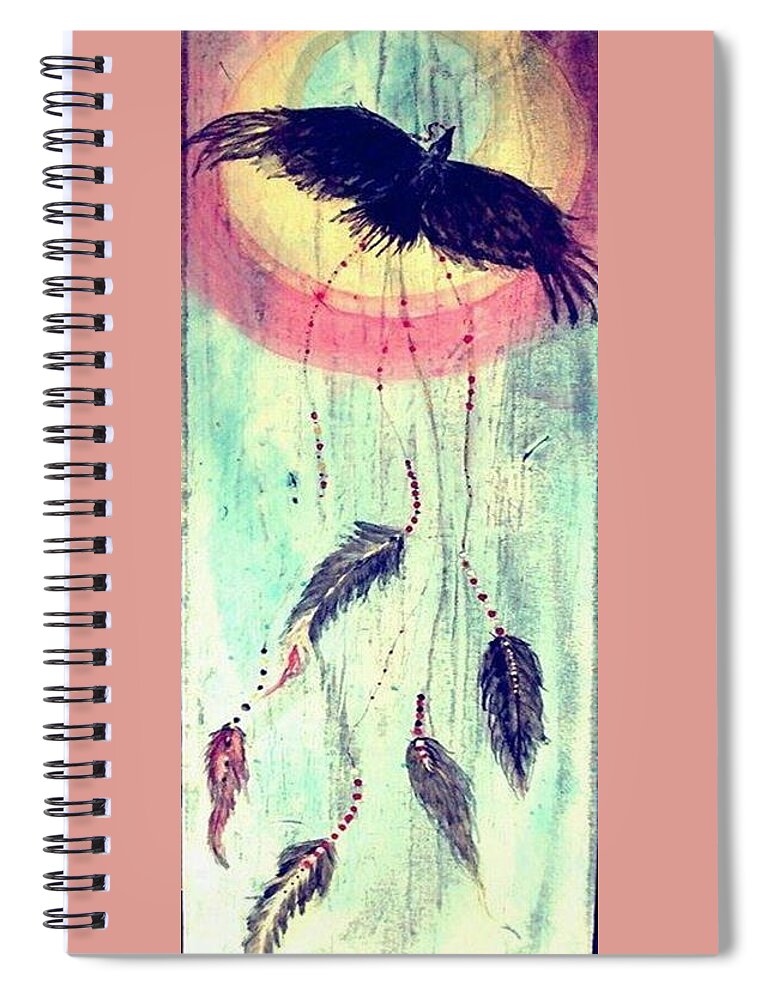 Raven Spiral Notebook featuring the painting Wings by 'REA' Gallery