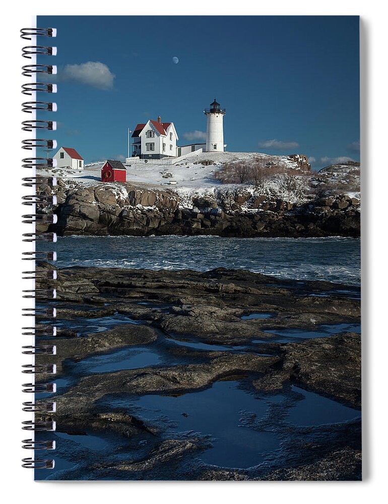 Lighthouse Spiral Notebook featuring the photograph Winter at Nubble Lighthouse by David Smith