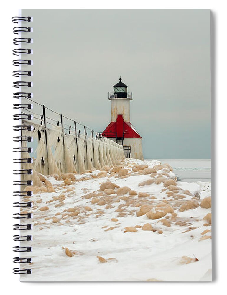 St Joseph Lighthouse Spiral Notebook featuring the photograph Winter at St. Joe's Light by Susan Rissi Tregoning