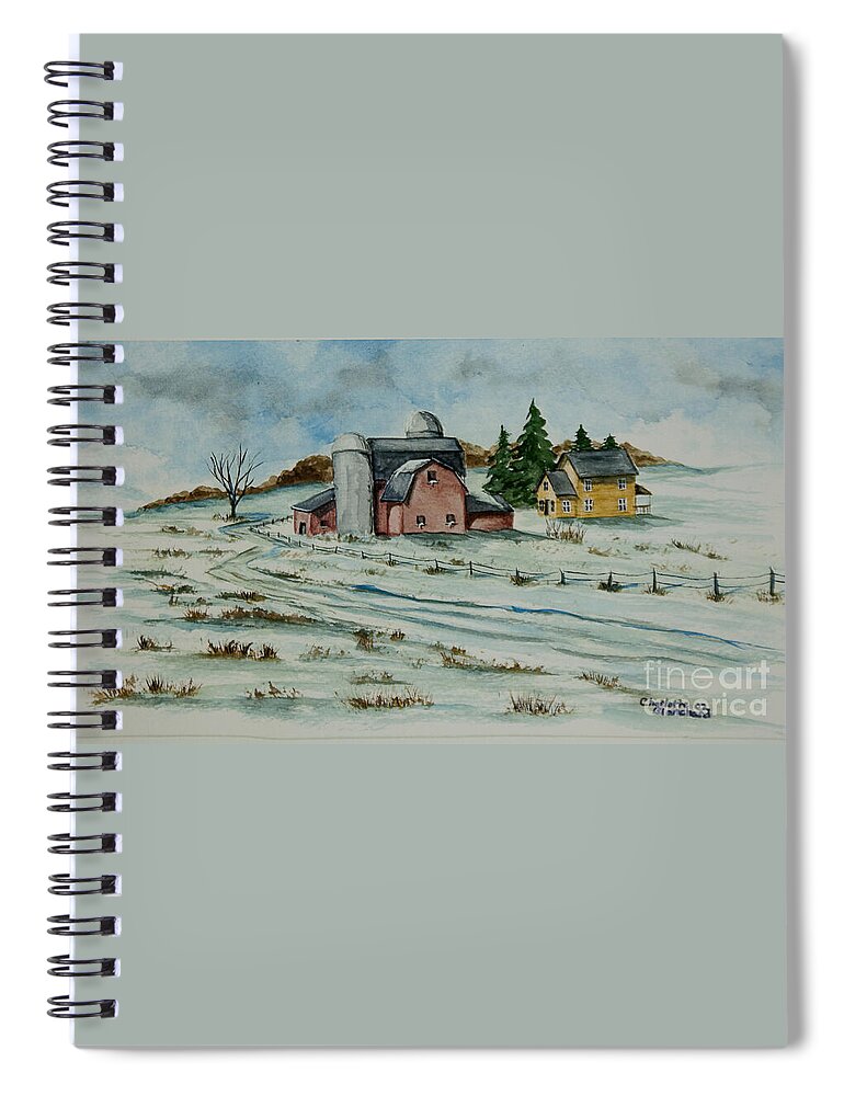 Winter Scene Paintings Spiral Notebook featuring the painting Winter Down On The Farm by Charlotte Blanchard