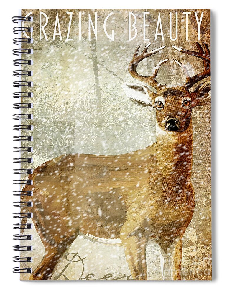 Winter Game Spiral Notebook featuring the painting Winter Game Deer by Mindy Sommers