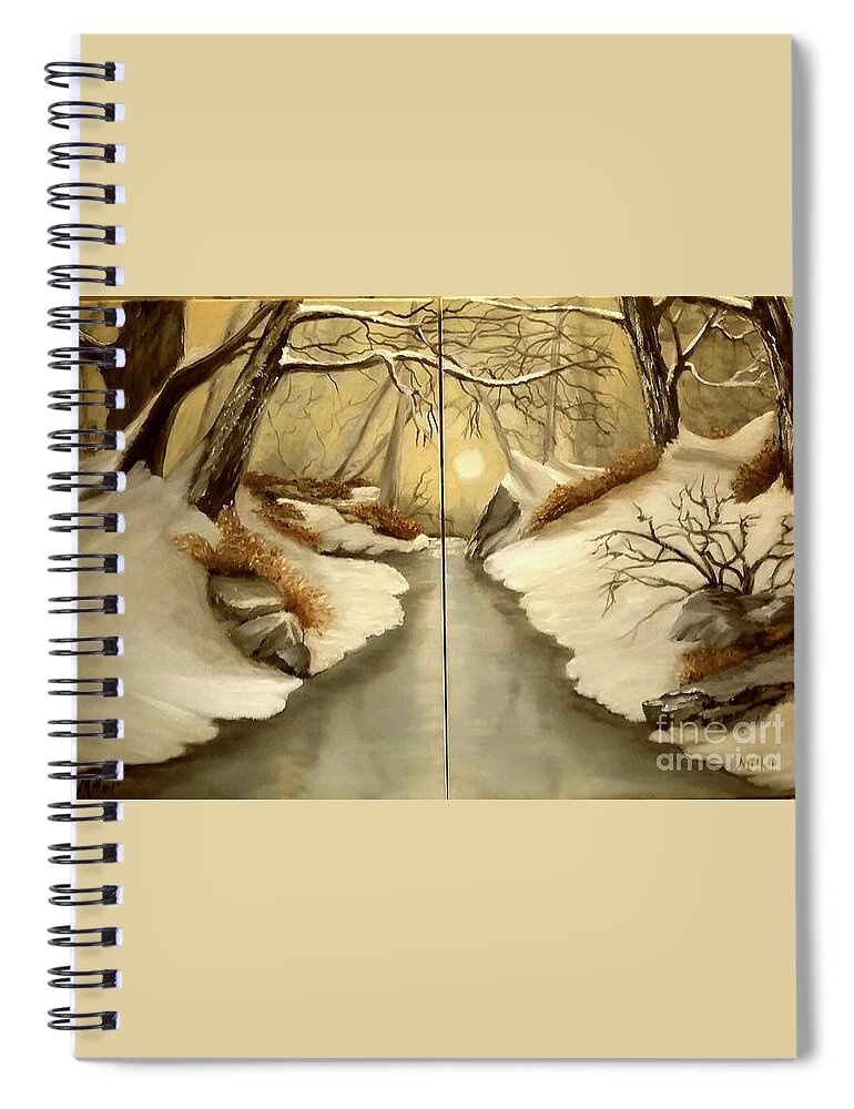 Landscape Spiral Notebook featuring the painting Winter Glow by Peggy Miller