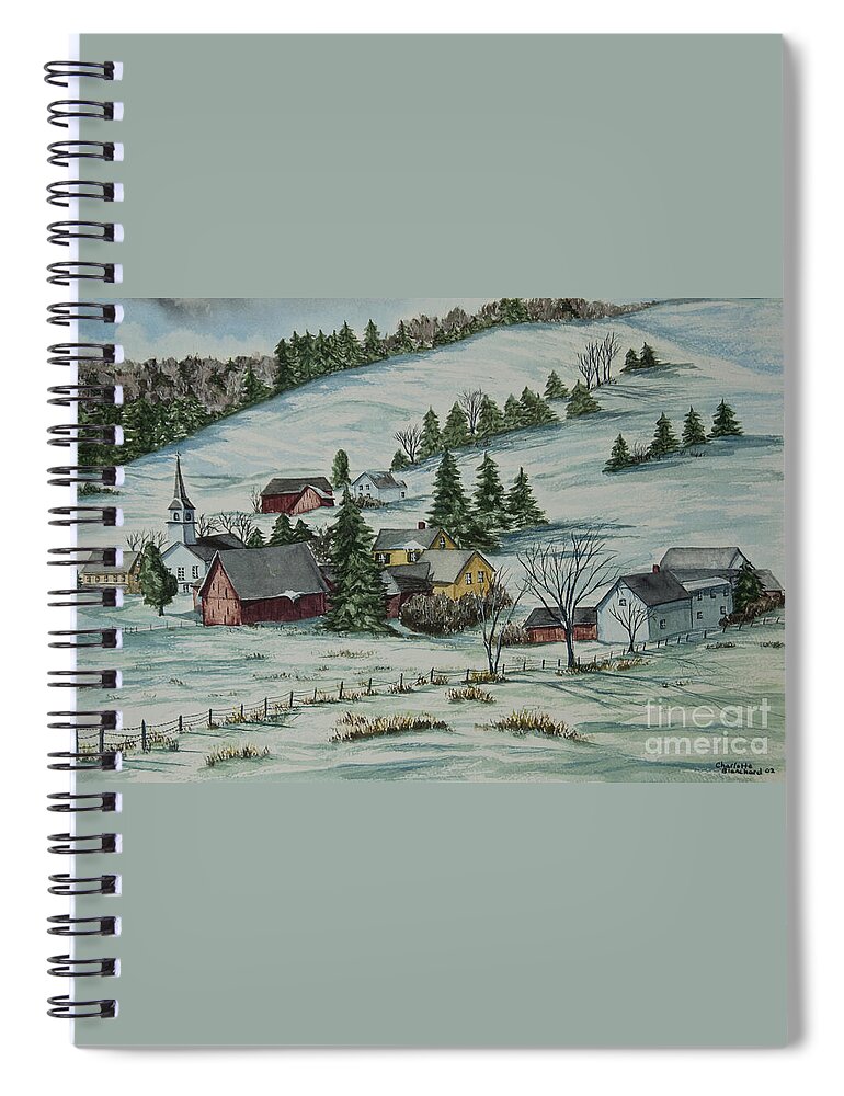 Winter Scene Paintings Spiral Notebook featuring the painting Winter In East Chatham Vermont by Charlotte Blanchard