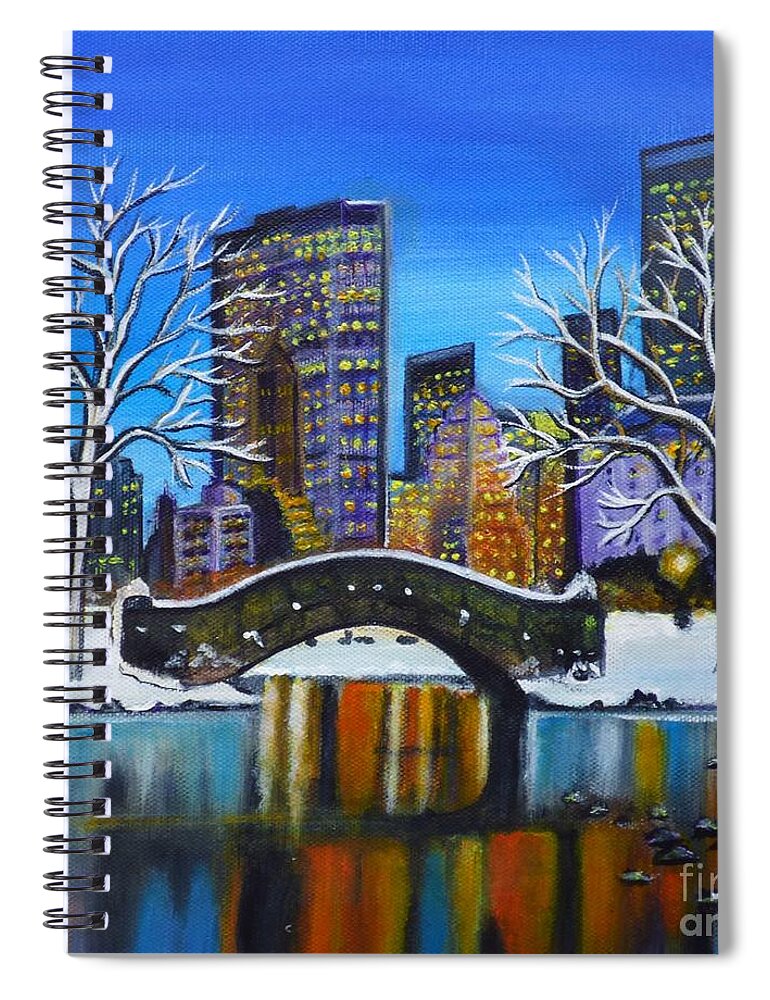 Winterlandscape Spiral Notebook featuring the painting Winter in New York- Night Landscape by Manjiri Kanvinde