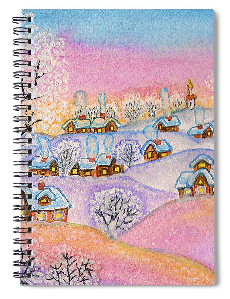 Winter Spiral Notebook featuring the painting Winter landscape, painting by Irina Afonskaya