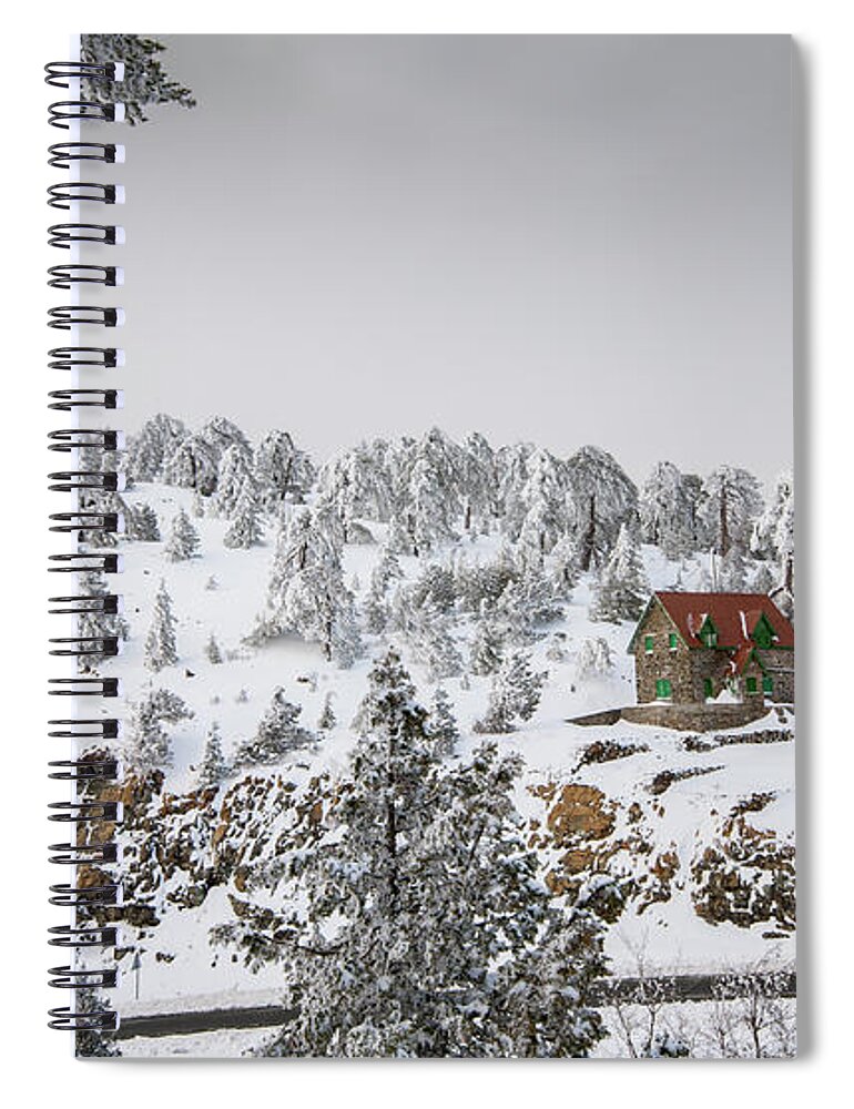Michalakis Ppalis Spiral Notebook featuring the photograph Winter landscape Troodos mountains Cyprus by Michalakis Ppalis