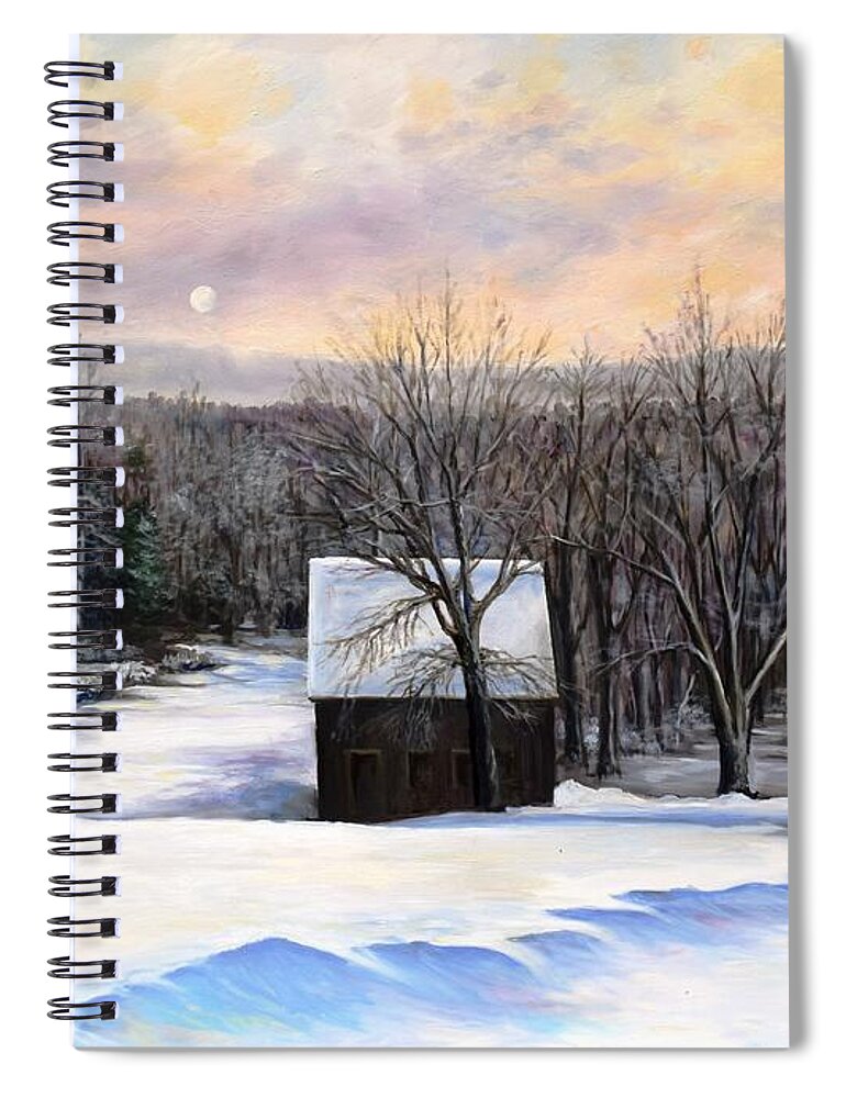 Winter Spiral Notebook featuring the painting Winter Moonset In The Berkshires by Eileen Patten Oliver