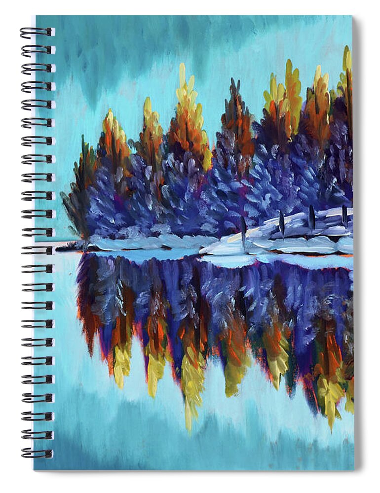 Winter Spiral Notebook featuring the painting Winter - Mountain Lake by Kevin Hughes