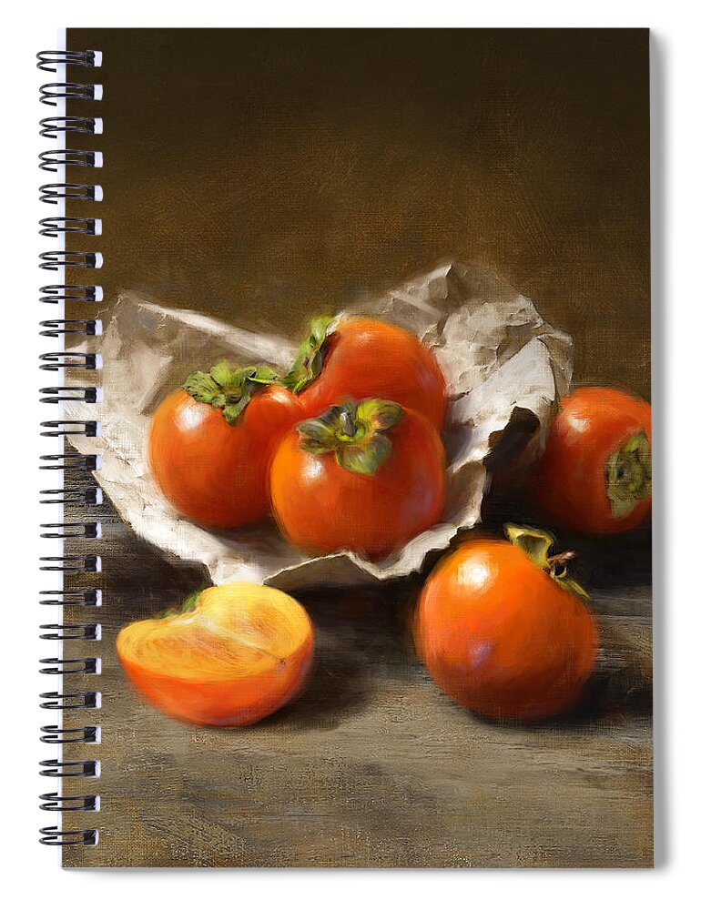 Persimmons Spiral Notebook featuring the painting Winter Persimmons by Robert Papp