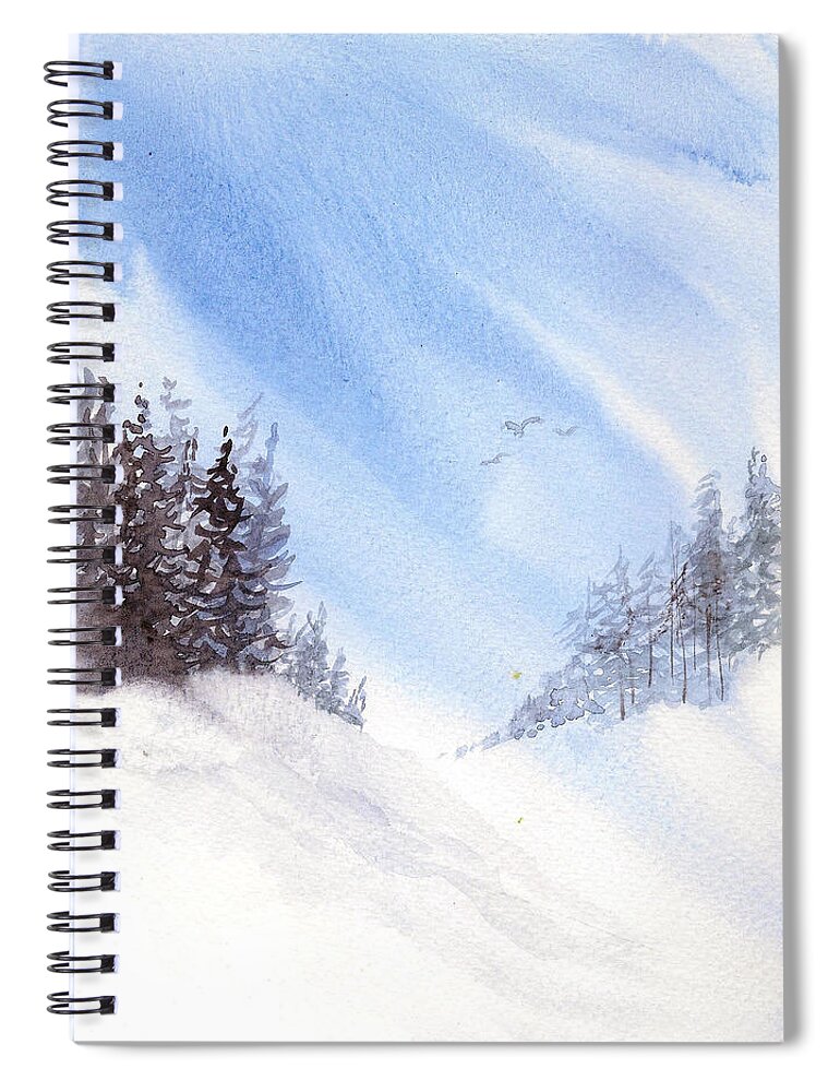 Winter Pine Trees Spiral Notebook featuring the painting Winter pines by Asha Sudhaker Shenoy