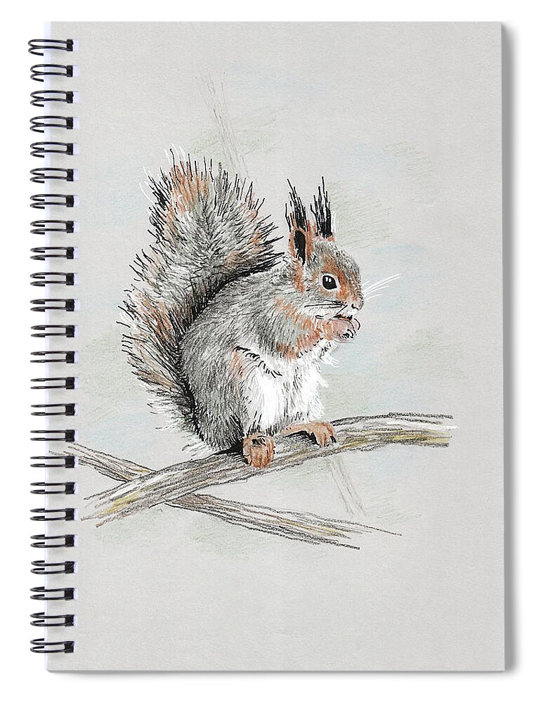 Squirrel Spiral Notebook featuring the painting Winter Red Squirrel by Masha Batkova