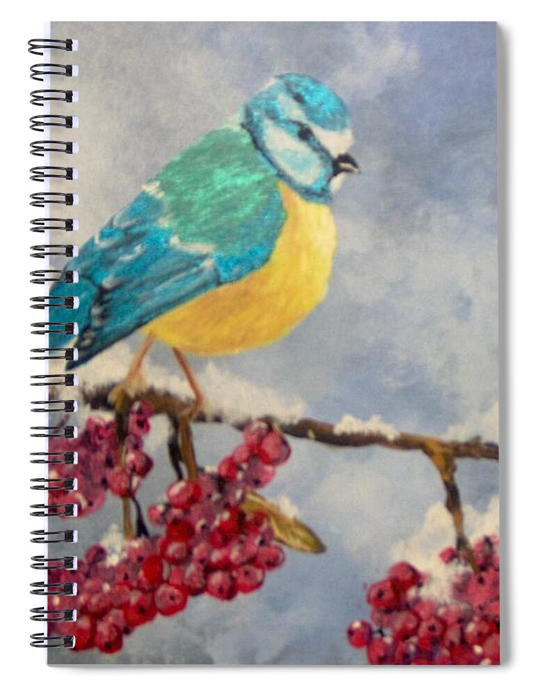 Bird Spiral Notebook featuring the painting Winter Watch by Saundra Johnson